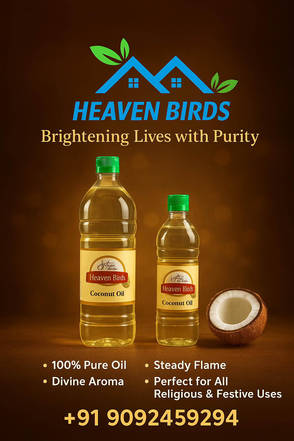 Heaven Birds Pure Cold Pressed Coconut Oil 1000ml | Wooden Chekku Virgin Coconut Oil for Cooking, Hair, Skin & Oil Pulling | Natural & Chemical-Free