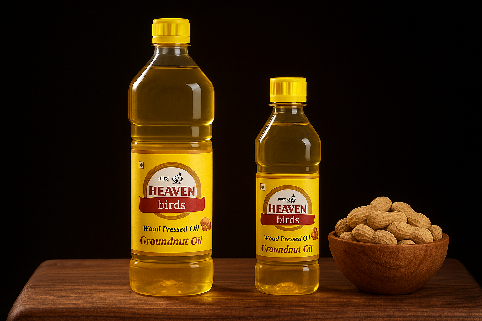 Heaven Birds Pure Cold Pressed Groundnut Oil 1000ml | Wooden Chekku Peanut Oil for Healthy Cooking | Natural & Chemical Free Edible Oil