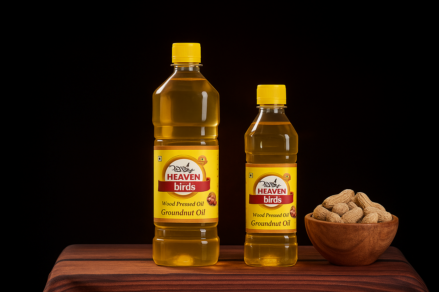 Heaven Birds Pure Cold Pressed Groundnut Oil 1000ml | Wooden Chekku Peanut Oil for Healthy Cooking | Natural & Chemical Free Edible Oil
